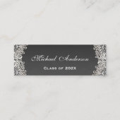 Elegant  Silver Damask Afstuderen Contactkaartje (Voorkant)