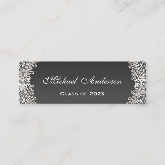 Elegant  Silver Damask Afstuderen Contactkaartje (Voorkant)