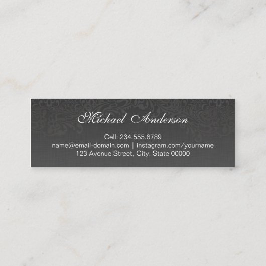 Elegant  Silver Damask Afstuderen Contactkaartje (Achterkant)