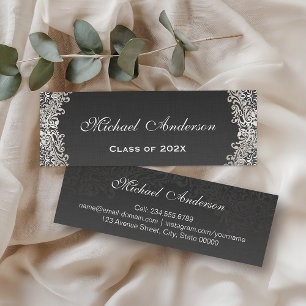 Elegant Silver Damask Afstuderen Contactkaartje