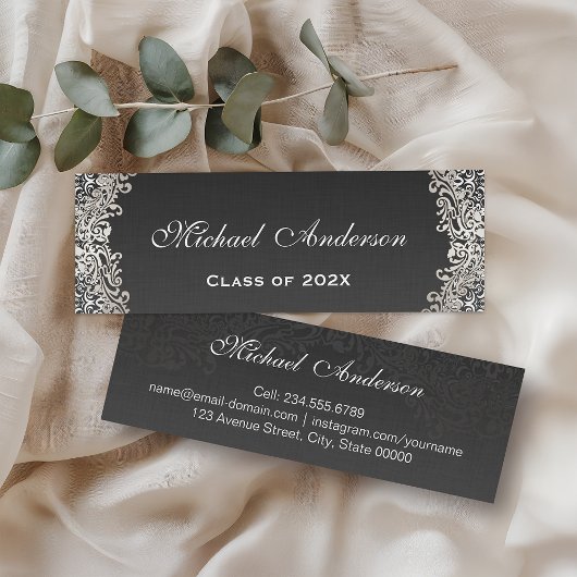 Elegant  Silver Damask Afstuderen Contactkaartje
