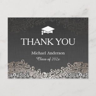 Elegant Silver Damask Afstuderen Hartelijk dank Briefkaart