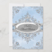 Elegant Silver Damask & Blue Jewel Sweet Sixteen Kaart (Voorkant)