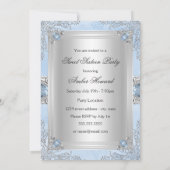 Elegant Silver Damask & Blue Jewel Sweet Sixteen Kaart (Achterkant)
