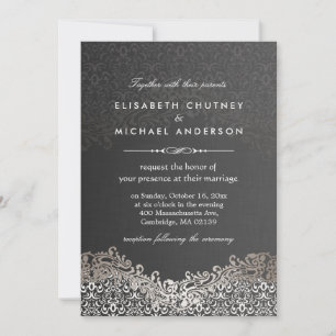 Elegant Silver Damask - Classic Formal Wedding Kaart