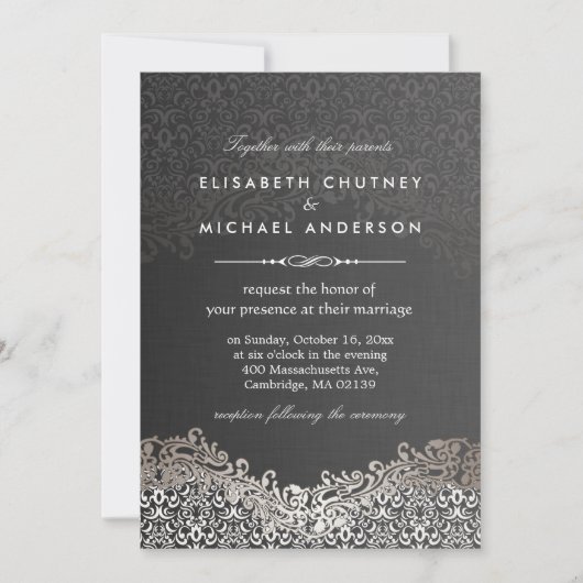 Elegant Silver Damask - Classic Formal Wedding Kaart (Voorkant)
