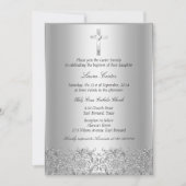 Elegant Silver Damask & Cross Baptism/Christening Kaart (Voorkant)