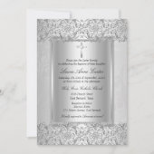 Elegant Silver Damask Cross Baptism/Christening Kaart (Voorkant)