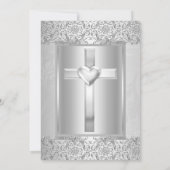 Elegant Silver Damask Cross Baptism/Christening Kaart (Achterkant)