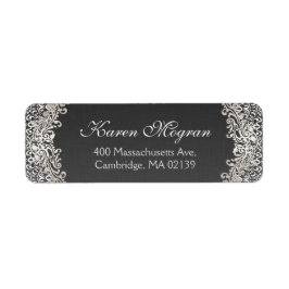 Elegant  Silver Damask Donker Linnen look Etiket