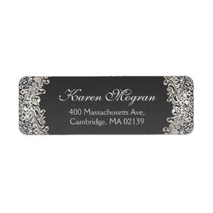 Elegant  Silver Damask Donker Linnen look Etiket