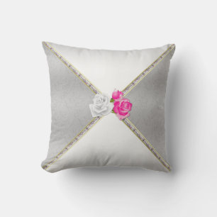 Elegant Silver Damask en Pink Rose Kussen