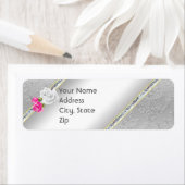 Elegant Silver Damask en Roze Rose Address Label (Insitu)