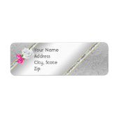 Elegant Silver Damask en Roze Rose Address Label (Voorkant)