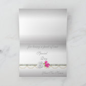 Elegant Silver Damask en roze Rose Hartelijk dank Bedankkaart (Binnen)