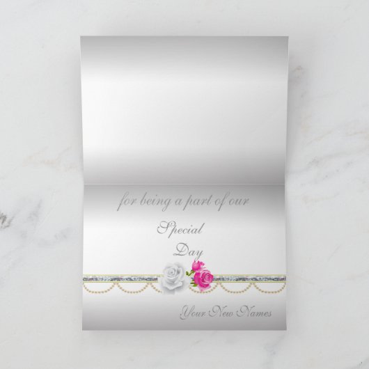 Elegant Silver Damask en roze Rose Hartelijk dank Bedankkaart (Binnen)