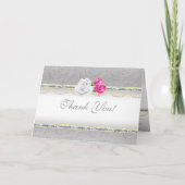 Elegant Silver Damask en roze Rose Hartelijk dank Bedankkaart (Voorkant)