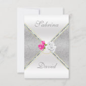 Elegant Silver Damask en roze Rose Reception Card Kaart (Voorkant)