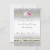 Elegant Silver Damask en roze Rose Reception Card Kaart (Achterkant)