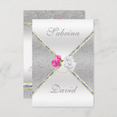 Elegant Silver Damask en roze Rose Reception Card Kaart (Voorkant / Achterkant)