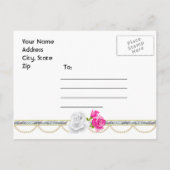 Elegant Silver Damask en Roze Rose sparen de Datum Aankondigingskaart (Achterkant)