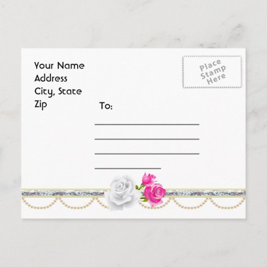 Elegant Silver Damask en Roze Rose sparen de Datum Aankondigingskaart (Achterkant)