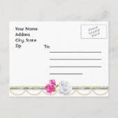 Elegant Silver Damask en Roze Rose sparen de Datum Aankondigingskaart (Achterkant)