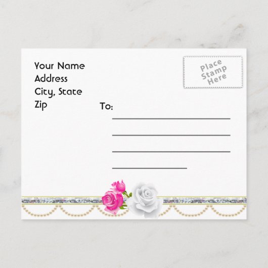 Elegant Silver Damask en Roze Rose sparen de Datum Aankondigingskaart (Achterkant)