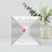 Elegant Silver Damask en Roze Rose sparen de Datum Save The Date (Staand voorkant)