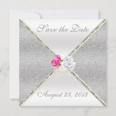 Elegant Silver Damask en Roze Rose sparen de Datum Save The Date (Voorkant)