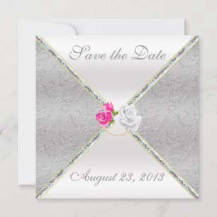 Elegant Silver Damask en Roze Rose sparen de Datum Save The Date