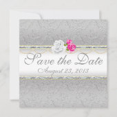 Elegant Silver Damask en Roze Rose sparen de Datum Save The Date (Voorkant)