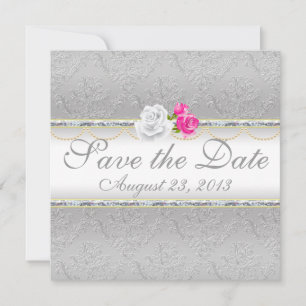 Elegant Silver Damask en Roze Rose sparen de Datum Save The Date