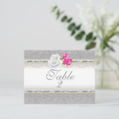 Elegant Silver Damask en roze Rose Table Number Briefkaart (Staand voorkant)