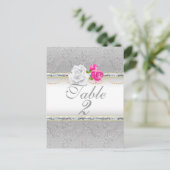 Elegant Silver Damask en roze Rose Table Number Briefkaart (Staand voorkant)