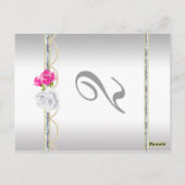 Elegant Silver Damask en roze Rose Table Number Briefkaart (Achterkant)