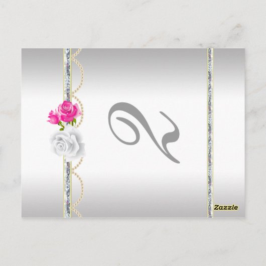 Elegant Silver Damask en roze Rose Table Number Briefkaart (Achterkant)