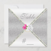 Elegant Silver Damask en roze Rose Table Number Kaart (Voorkant)