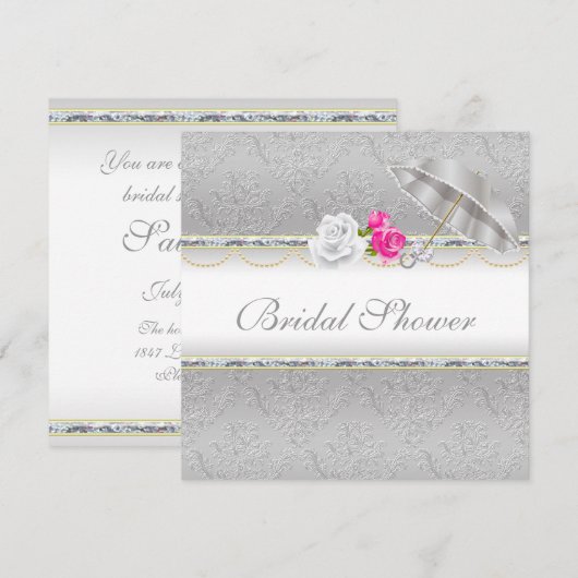 Elegant Silver Damask en Roze Rose Vrijgezellenfee Kaart (Voorkant / Achterkant)