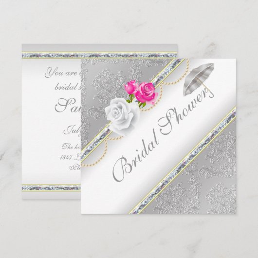 Elegant Silver Damask en Roze Rose Vrijgezellenfee Kaart (Voorkant / Achterkant)