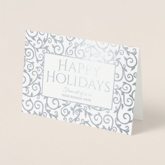 Elegant Silver Damask Holiday Corporate Business Folie Kaarten (Voorkant)