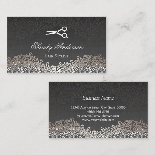 Elegant Silver Damask - Indie Hair Stylist Visitekaartje