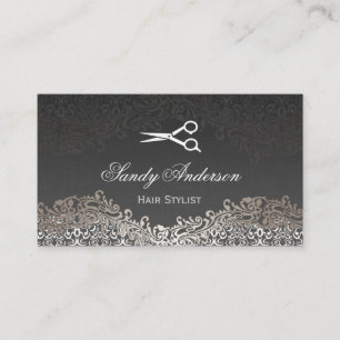 Elegant Silver Damask - Indie Hair Stylist Visitekaartje