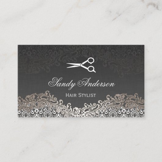  Elegant Silver Damask - Indie Hair Stylist Visitekaartje (Voorkant)