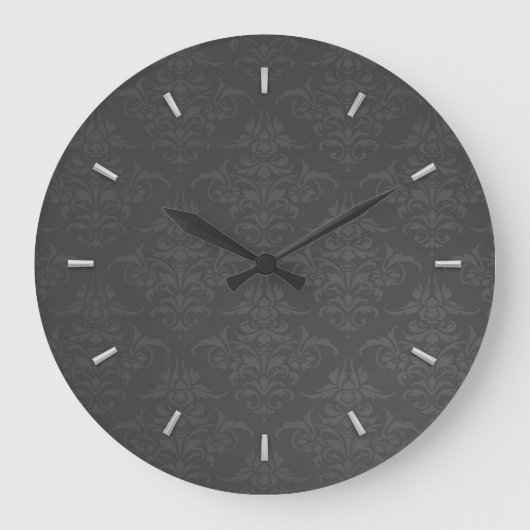 Elegant Silver Damask Pattern Grote Klok (Voorkant)