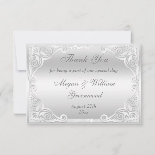 Elegant Silver Damask Wedding Bedankt (Achterkant)