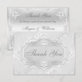 Elegant Silver Damask Wedding Bedankt (Voorkant / Achterkant)