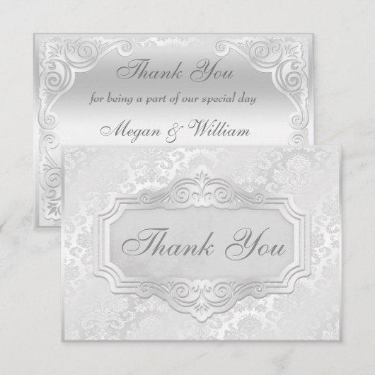 Elegant Silver Damask Wedding Bedankt (Voorkant / Achterkant)