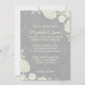 Elegant Silver Damask Wedding Invitations Kaart (Voorkant)