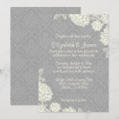 Elegant Silver Damask Wedding Invitations Kaart (Voorkant / Achterkant)